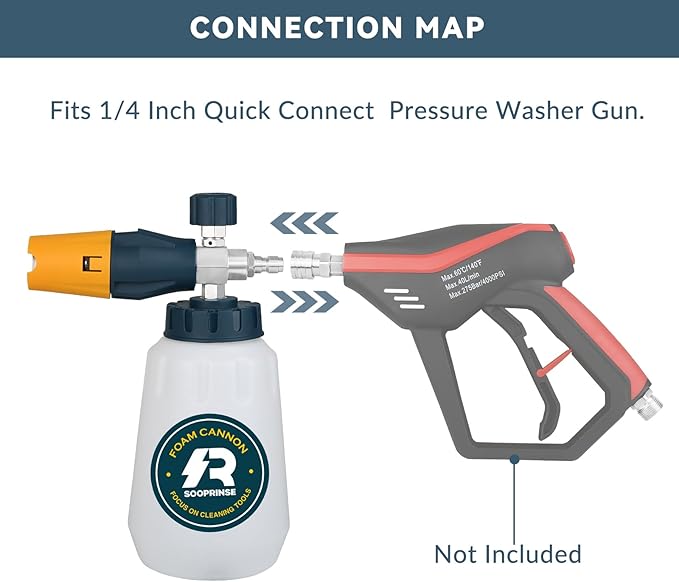 Sooprinse Foam Cannon with 1/4 Inch Quick Connector, Heavy Duty Car Foam Blaster Wide Neck Adjustable Snow Foam Lance for Pressure Washer, 1 Liter