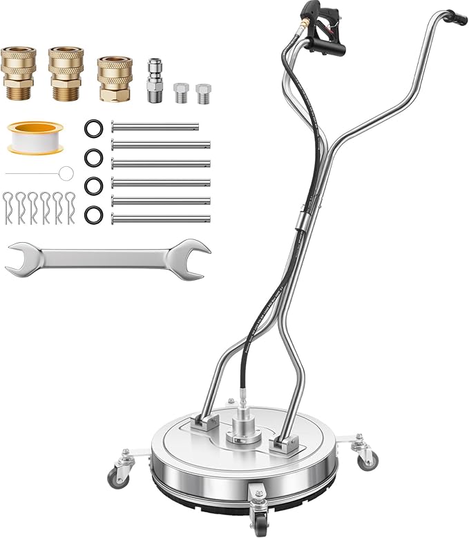 20" Pressure Washer Surface Cleaner, Stainless Steel Dual Handle Power Pressure Washer Attachment for Driveway Concrete Patio Cleaning, 4 Replacement Nozzles