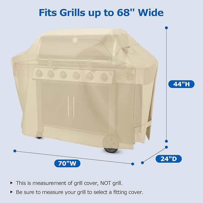 SunPatio BBQ Grill Cover 70 Inch, Outdoor Waterproof Large Barbecue Cover, All Weather Resistant Charcoal Gas Grill Protector, Compatible for Weber Char-Broil Nexgrill Napoleon and More, Beige