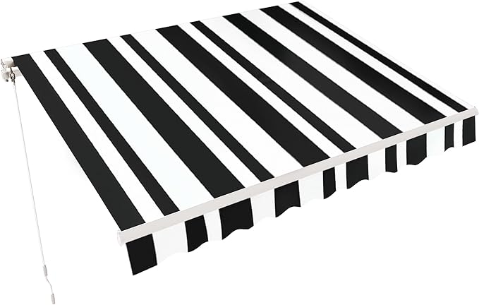 MCombo 13.2x7.8 Feet Manual Retractable Patio Door Window Awning Sunshade Shelter Outdoor Canopy,1308 (White with Black Stripes, 13.2'(L) x 7.8'(W))