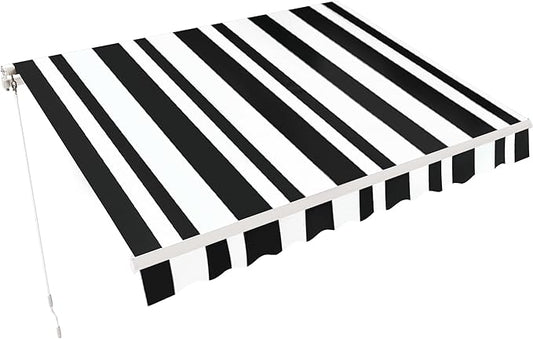 MCombo 9.9x7.8 Feet Manual Retractable Patio Door Window Awning Sunshade Shelter Outdoor Canopy,0810 (White with Black Stripes, 9.9'(L) x 7.8'(W))