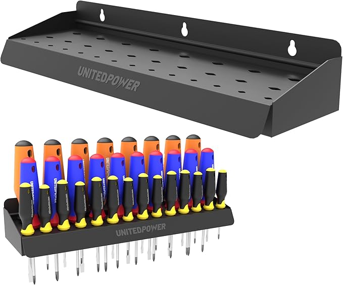 UNITEDPOWER Screwdriver Holder, Wall Mount Storage Rack Organizer for Workshop, Shed, Garage, Home, Stores up to 32 Screwdrivers or Small Tools