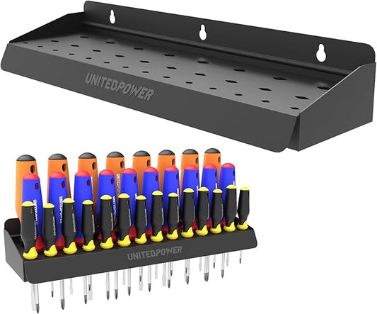 UNITEDPOWER Screwdriver Holder, Wall Mount Storage Rack Organizer for Workshop, Shed, Garage, Home, Stores up to 32 Screwdrivers or Small Tools