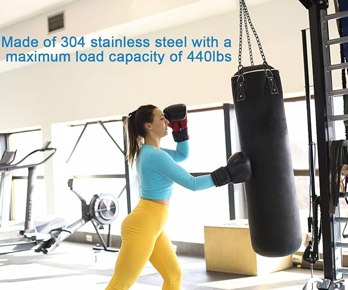 2 Pack 25in Hanging Swing Chain with 4 Carabiners, 440LB Capacity Hanging Kits Heavy Duty Hanging Chair Hardware for Hammock Swing Hanging Chair Punching Bags Sandbag Indoor Outdoor Yoga Gym (Black)