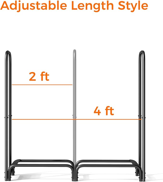 Firewood Rack，4ft Heavy Duty Fire Wood Storage Racks for Indoor Outdoor，Metal Log Holders for Firewood，Fireplace Wood Pile Storage Stacker Organizer, Black