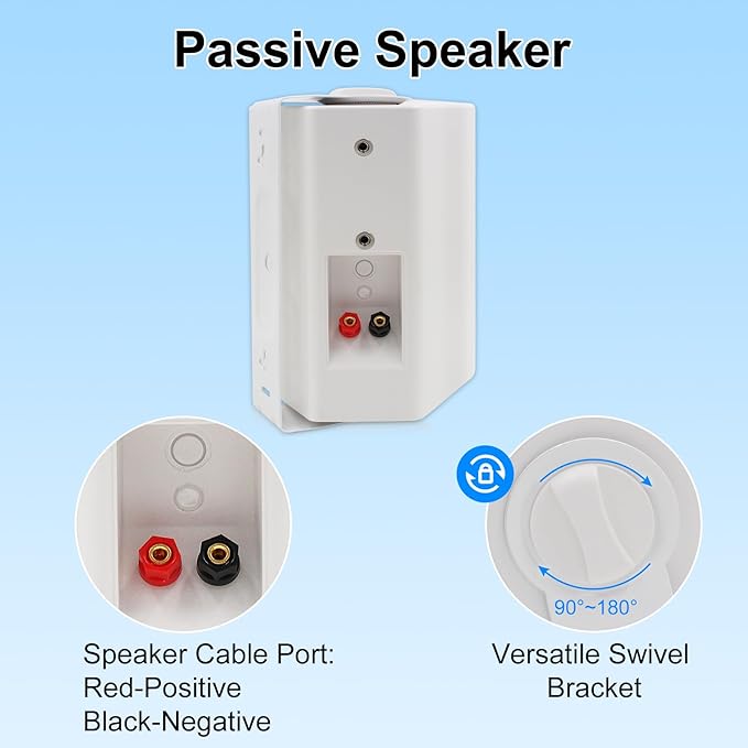 STUDIOFINIX 5.25 Inch 600W Passive Wall Mount Speakers Weather Resistant Indoor Outdoor Speakers for Patio Garage Home,2 Pairs (White)