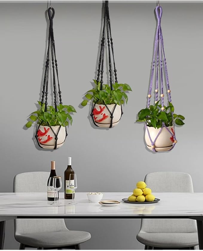 3 ft Macrame Plant Hanger Indoor Handmade Large Long Wall Window Black Hanging Planters Holder Outdoor Boho Home Decor Ceiling Basket Hangers Plants