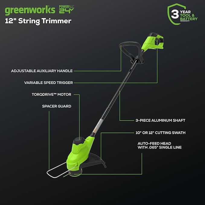 Greenworks 48V (2x24V) Electric Lawn Mower Combo Kit: 20"Steel Deck Push Mower, 12" String Trimmer, 320 CFM Blower, 3 Batteries & 2 Chargers, 3-Year Warranty.