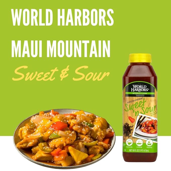 World Harbors Maui Sweet and Sour Sauce - Hawaii Style Perfect for Dipping, Dumplings, Chicken Nuggets, Various Meats Including Beef, Pork, Seafood & Vegetable Made in USA 16-Fl Oz Bottles (Pack of 2)