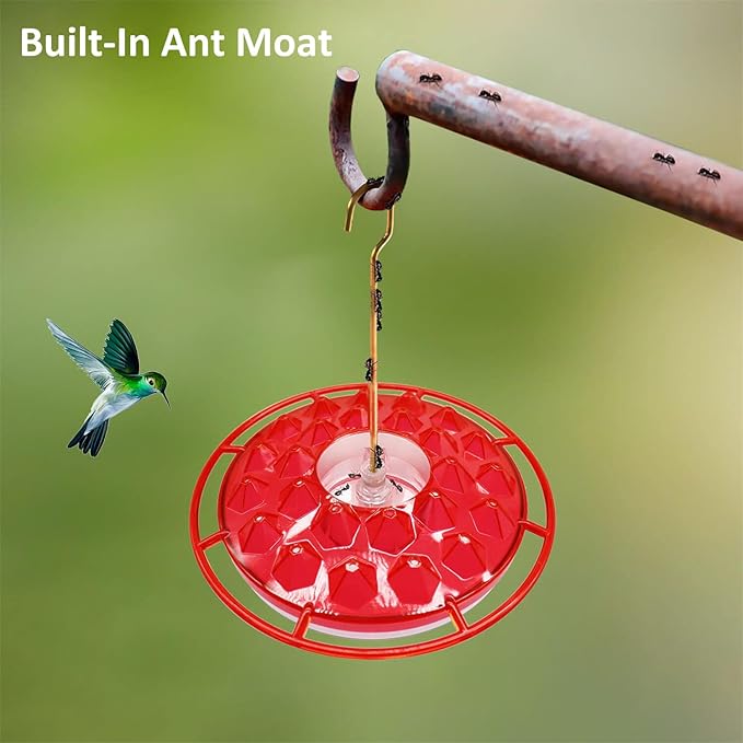 Hummingbird Feeders for Outdoors Hanging - 25 Feeding Ports 10 oz Plastic Hummingbird Feeder, Bee-Proof Leak-Proof No Drip, Easy to Clean with Cleaning Brushes