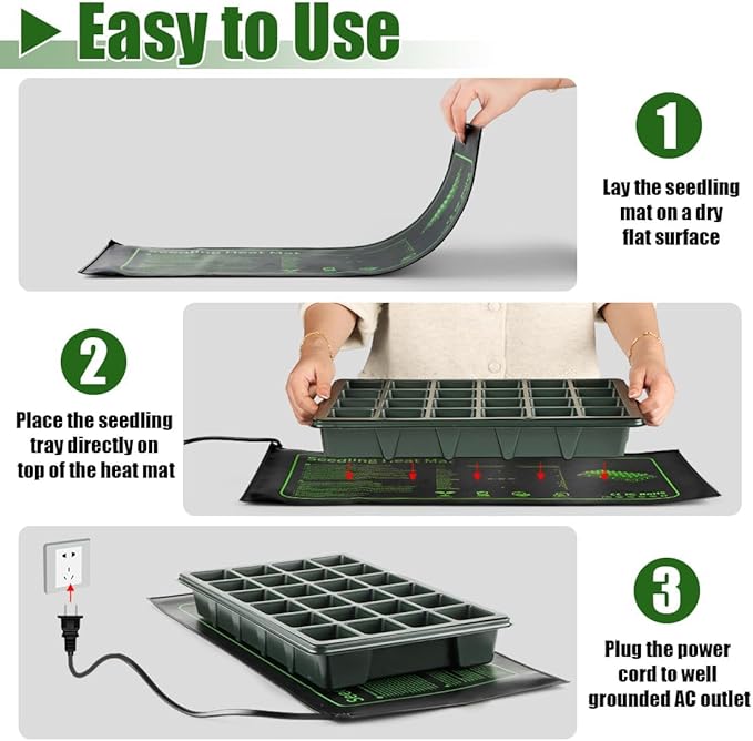 2 Pack Graphene Plant Heating Mat for 1020 Seedling Trays, 20W Waterproof Heating Pads for Seeds Germination and Microgreen Trays Thick and Reusable Gardening Gifts