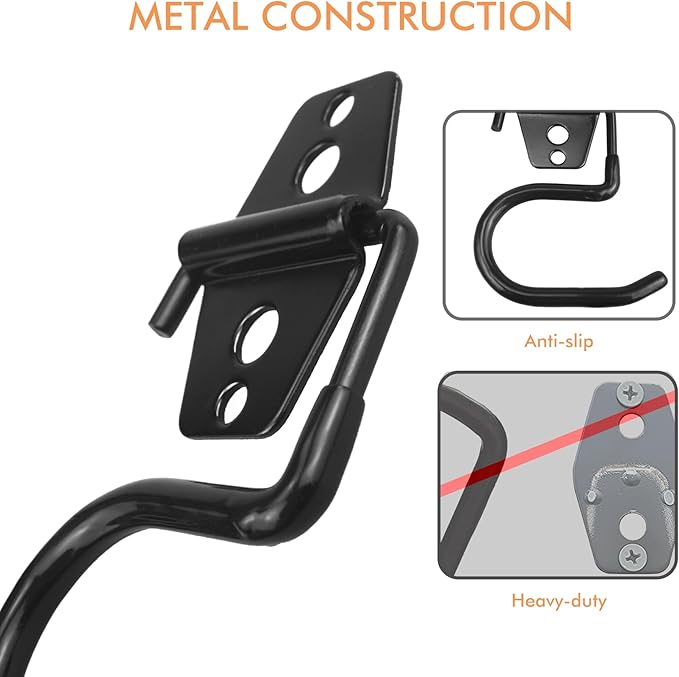 LIGHT DUST Broom Holder Wall Mount - 12 Pack Tool Hangers Garage Wall Hanging Organizer - Heavy Duty Metal Large S Hooks for Mop Shovel Rake Shed Garden Lawn Yard Handle Tools Organization (Black)