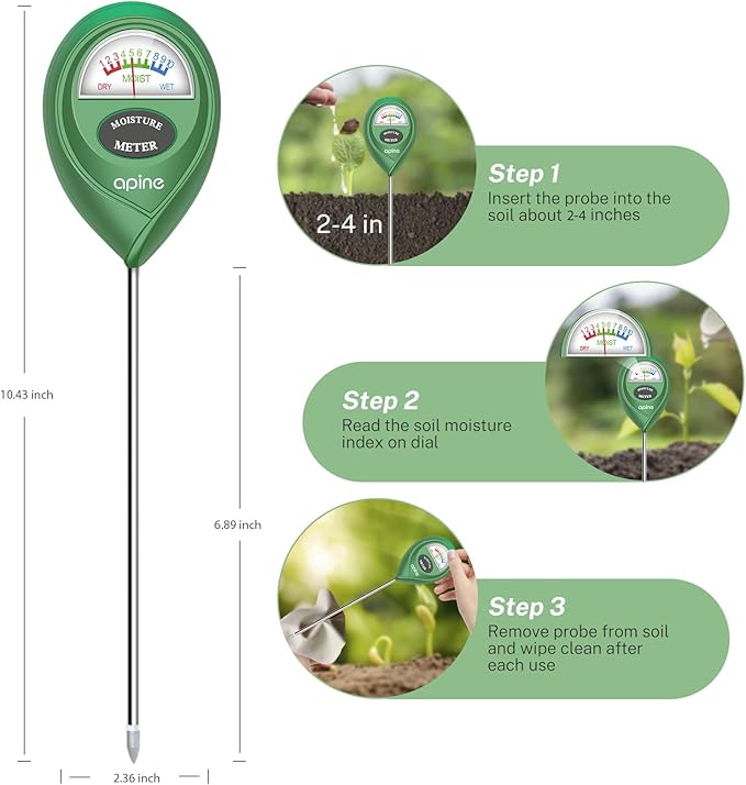 apine Soil Moisture Meter,Plants Moisture Meter,Plant Water Meter for Indoor/Outdoor Plants,Hydrometer for Plants（Green）