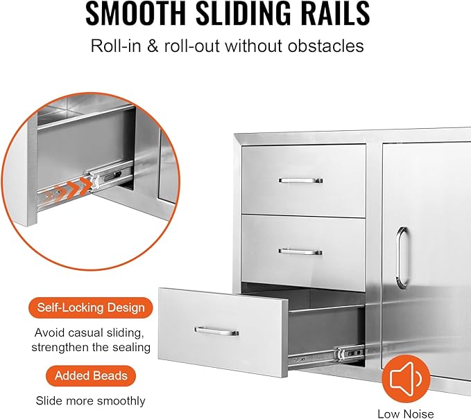 VEVOR BBQ Island Drawers 38.1W x 22.6H x 20.8D, Outdoor Kitchen Door Drawer Combo Cabinets, BBQ Access Door/Triple Drawers Combo, Stainless Steel Handles, Perfect for BBQ Island Patio Grill Station