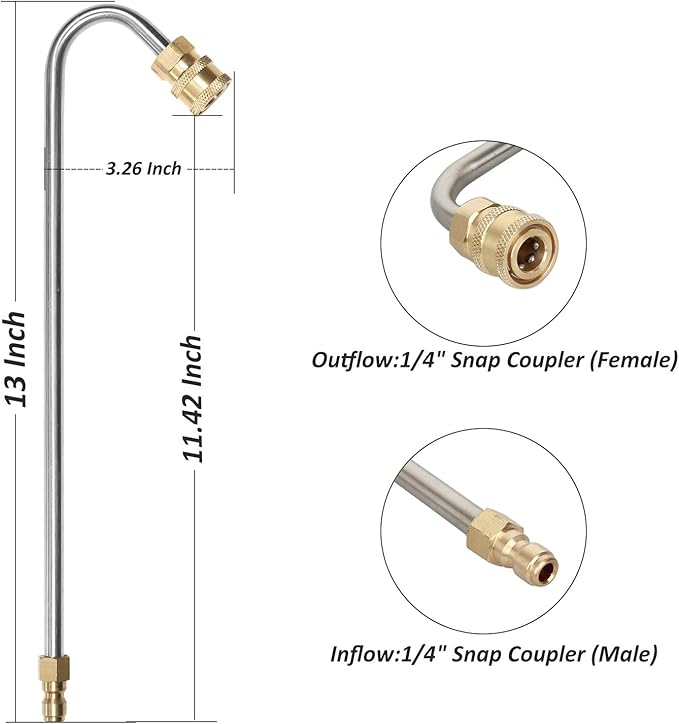 STYDDI Pressure Washer Gutter Cleaner Attachment, Pressure Power Washer Gutter Cleaning with 5 Spray Nozzle Tips, 4000 PSI, 13 Inch, 1/4 Quick Connect