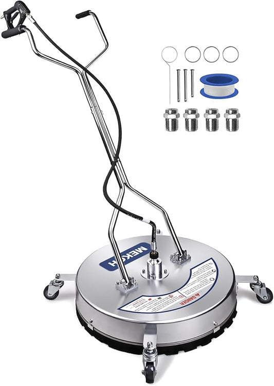 MEKOH Pressure Washer Surface Cleaner 24'', 4500PSI Stainless Steel Surface Cleaner Attachment with Wheels, Power Washer Accessory for Driveway Sidewalk Curb Deck Patio Cleaning, 3/8'' Quick-Connect