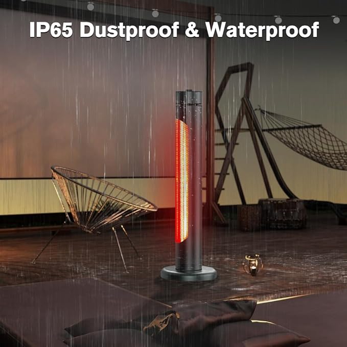 ThermoMate Electric Patio Heater, 1500W IP65 Outdoor/Indoor Infrared Heater with Remote, 8 Heating Levels 8-Hour Timer & Oscillation, Tip-over Protection for Garage Backyard Restaurant