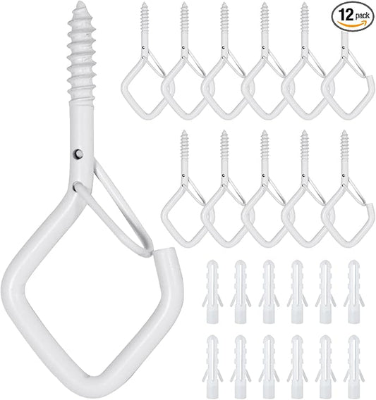 12 PCS Q-Hanger Hooks for String Lights, Ceiling Hangers for Plants & Wind Chimes, Christmas Decorations Outdoor Hooks (Square Hanger) White