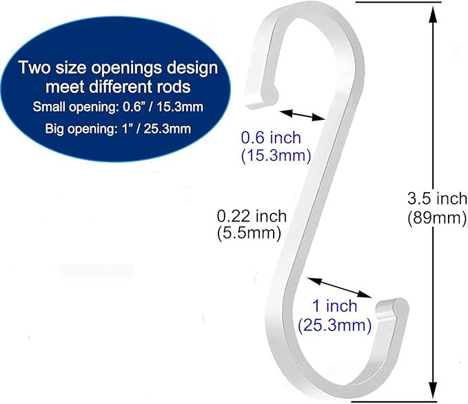 20 Pack S Hooks - White Heavy Duty S Shaped Hangers - Pan Pot Holder Rack for Hanging Pans Pots Cups Clothes Bags Towels Plants - Kitchen Bathroom Garden Office