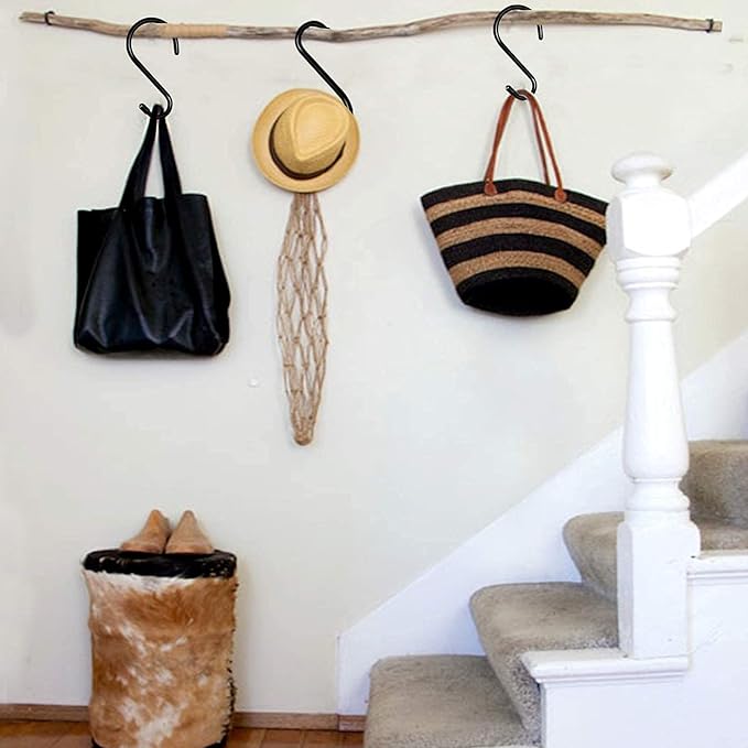 12 Pack S Hooks Heavy Duty Vinyl Coated Large S Hooks 6 inch Non Slip 7mm Thickness S Hooks for Hanging Plants,Sturdy Metal Black S Hooks for Closet,Bird Feeders,Kitchen,Tools,Bikes