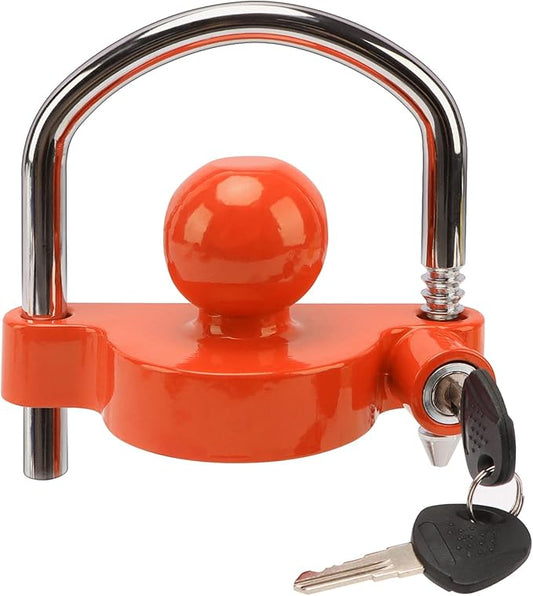 METOWARE Trailer Coupler Lock Universal Adjustable Heavy-Duty Steel Trailer Hitch Lock, Anti Theft Trailer Ball Lock Towing Lock for Towing Trailer Security Fits 1-7/8",2”, 2-5/16" Coupler Orange