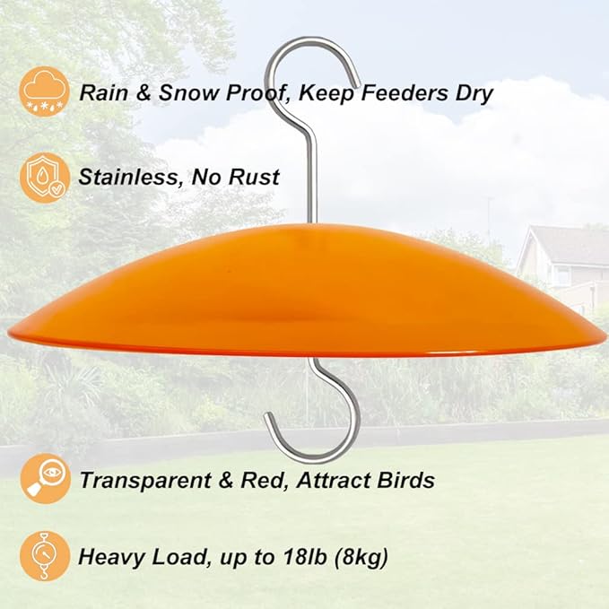 8" Mini Rain Cover for Bird Feeder/House - Orange Yellow Small Protective Dome Guard Against Rain/Snow/Sun - Dia. 20CM