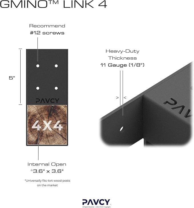 Omni-Way Pergola Brackets, GMINO Heavy-Duty 4x4 Pergola Kit for DIY Carport, Gazebo, Corner Fence - (Set of 2)