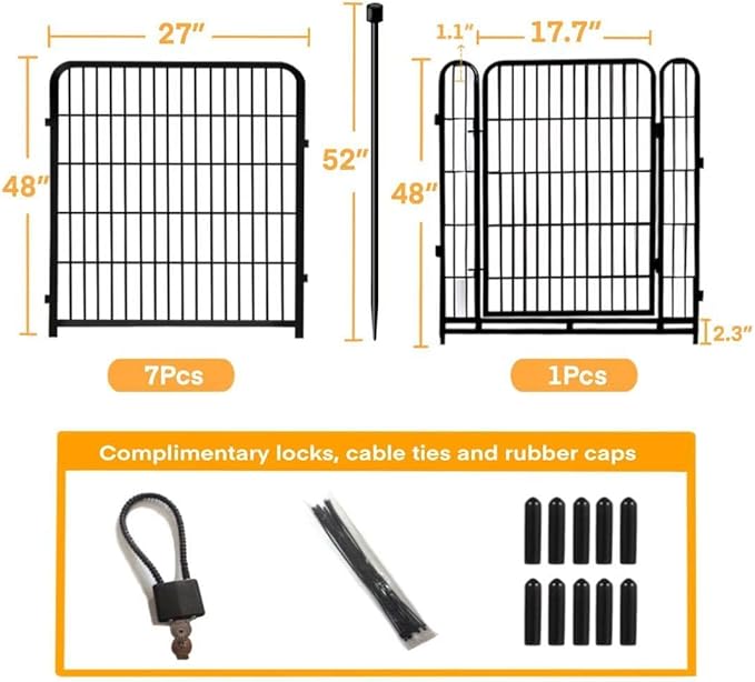 48 in(H) Decorative Garden Fence with Gate,8 Panels Total 17.7 Ft(L) Heavy Duty Iron Animal Barrier Fence for Yard,Suitable for Indoor Pet Or Outdoor Dog Fencing, Garden Border Fence