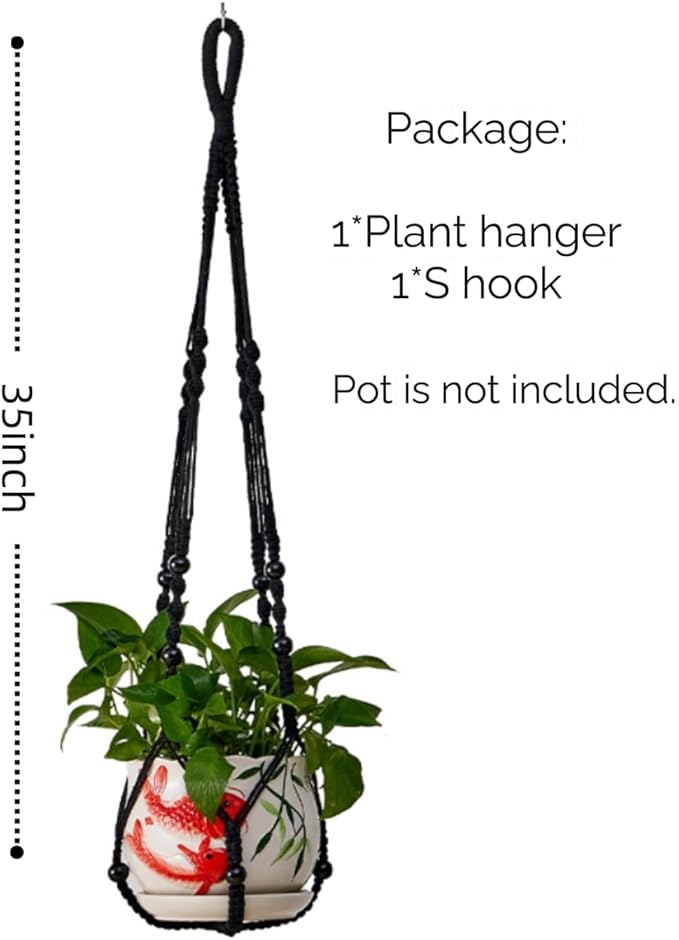3 ft Macrame Plant Hanger Indoor Handmade Large Long Wall Window Black Hanging Planters Holder Outdoor Boho Home Decor Ceiling Basket Hangers Plants
