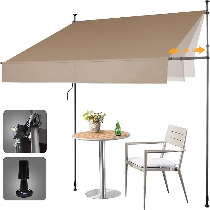 HOMEDEMO Manual Retractable Awning 59" W x 118" H,Side Bar 47-59in Patio Awning Retractable Outdoor Sunshade Shelter Height Adjustable Sunsetter Retractable Awning UV Protection for Backyard Garden