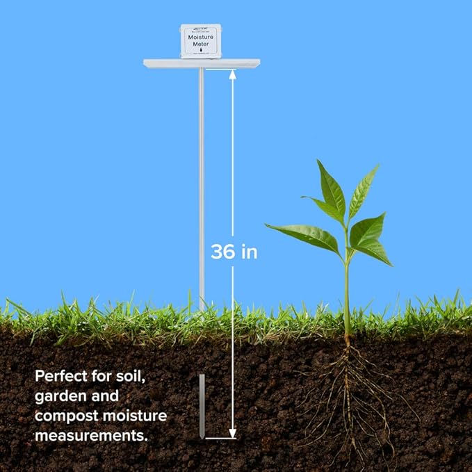 REOTEMP 36 Inch Garden and Compost Moisture Meter, Garden Tool Ideal for Soil, Plant, Farm and Lawn Moisture Testing
