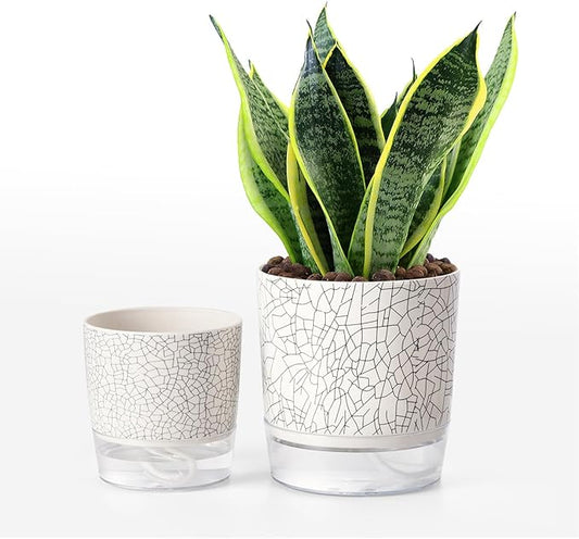 Self Watering Pots for Indoor Plants, Flower Pots, Self Watering Plant Pot-2pcs 4+5.3inch Crack Texture