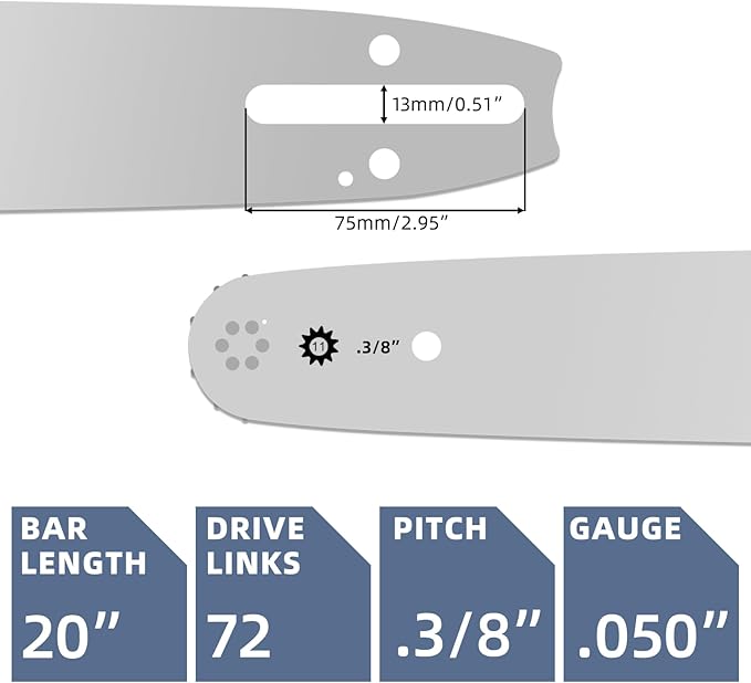 20 Inch Chainsaw Bar & Chain Combo for Stihl 20" 3/8" Pitch, .050" Gauge 72 Drive Links Fits Stihl 030 036 MS360 MS660 MS361 044 MS441 Replacement Chain Saw Bar for STIHL (3 Chains+ 1Bar)