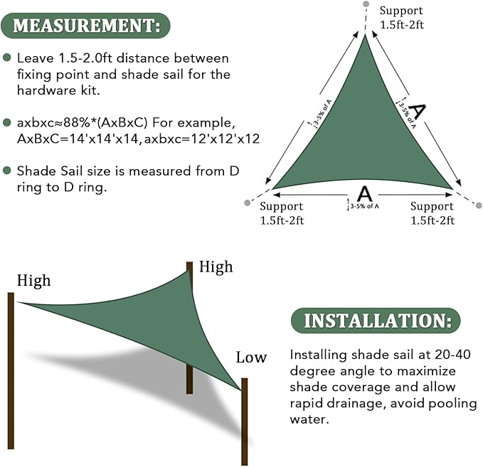 Shade&Beyond Sun Shade Sail Breathable UV Block Outdoor Covering Cloth for Backyard, Pool, 12'X14'X18.4', Dark Green (Customized Available)