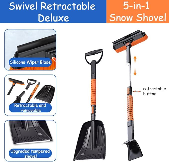 41'' Car Snow Brush and ice Scraper, Snow Shovel for car, Snow Shovel Brooms with Foam Handles 360° Swivel Brooms, Snow Shovels for Cars,Buggies, vehiclesand Trucks