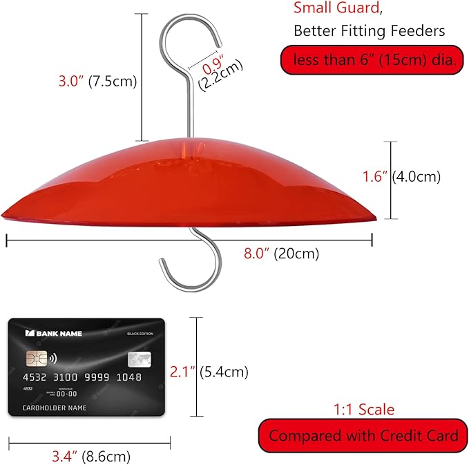 8" Mini Weather Guard for Bird Feeder - 2 PC x Small Protective Dome Cover Against Rain/Snow/Sun - Red Dia. 20CM