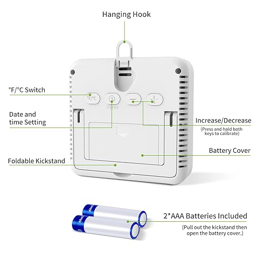 2 Pack Indoor Thermometer Room Temperature Home Hygrometer Humidity Gauge, Accurate with Calibration, Backlight, Air Comfort Indicator, 24H Max Min Records, Time, Date(AAA Batteries Included)