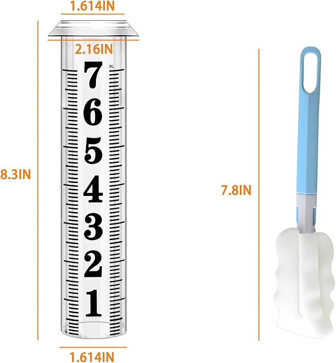 Rain Gauge Replacement Tube,Accurate 7 inch Capacity Rain Gauge Tube,Upgraded Rain Gauge Outdoors Best Rated ,Plastic Rain Meter Tube For Yard,1 Rainfall Measure Thickened Tube with 1 Clean Brush