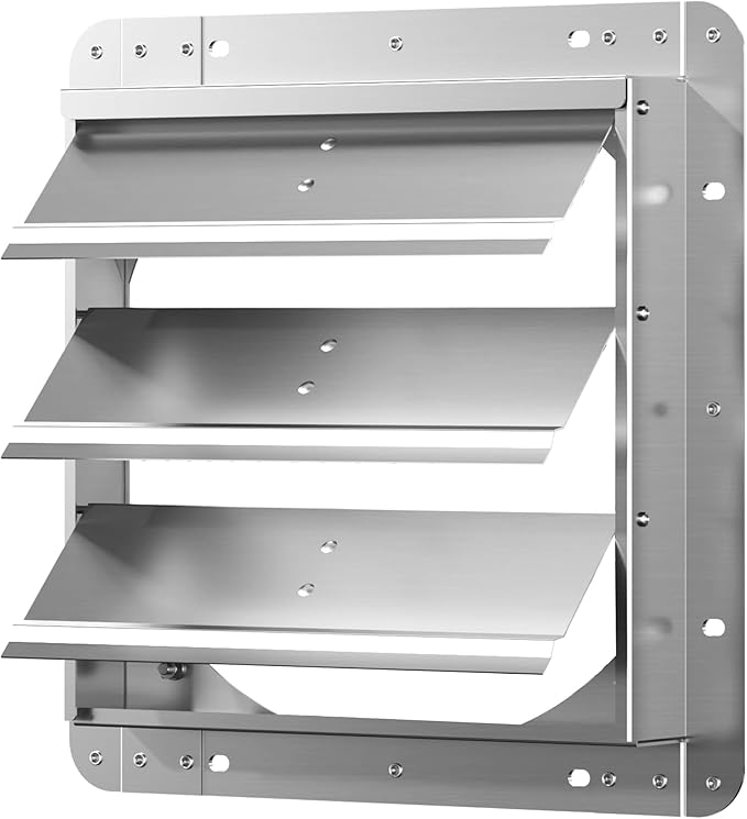 12 Inch Galvanized Shutter Exhaust Louver Vent, Automatic Gravity Shutter Louver Vent for Home Attics, Workshops, Barn, Greenhouse (Motor&Blades are not Included)