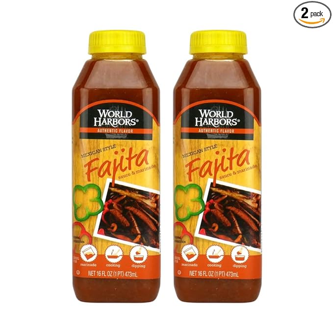 World Harbors Mexican Style Fajita Marinade Pure Mexican Flavors | Perfect for Fajita Meat, Fajita Chicken, and Fajita Veggies. Grill Master's Secret for Fajitas Made in USA 16-Fl Oz (Pack of 2)