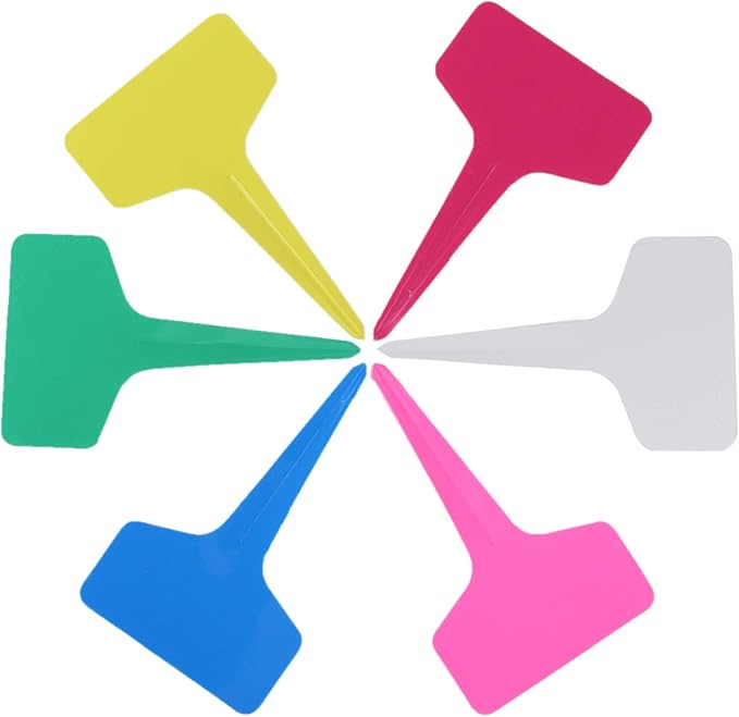 150 Pcs T-Type Plant Labels with a Pen, Waterproof Plastic Plant Tags Nursery Garden Markers, 6 x 10cm, 6 Colors