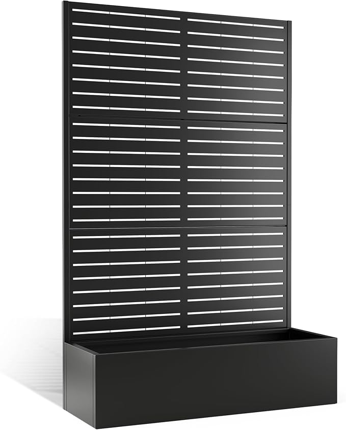 Metal Planter Box with Trellis, Heavy-Duty Raised Garden Bed for Climbing Plants, Drainage Hole, Outdoor Planter Box with Privacy Screen，47''L×16''W×71''H