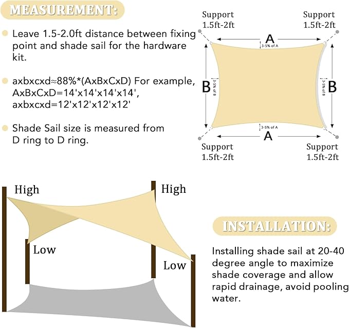Shade&Beyond Rectangular Breathable UV Block Sun Shade Sail Outdoor Covering Cloth for Deck, Backyard, Pool, 16'x20', Beige (Customized Available)