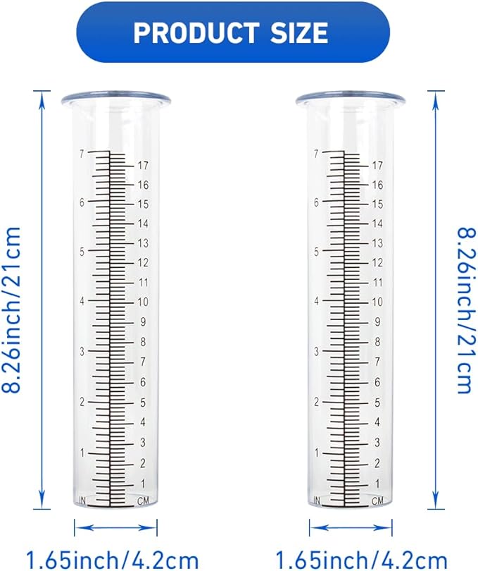 2 Pack Plastic Rain Gauge Replacement Tube with 7 Inch Capacity Freeze Proof Rain Water Gauge for Garden Yard Outdoor