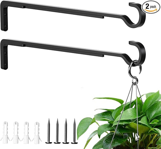 14 Inch 2 Pack Heavy Duty Outdoor Plant Hangers for Hanging Baskets, Iron Plant Brackets Outside, Metal Plant Wall Hooks for Lantern, Bird Feeder