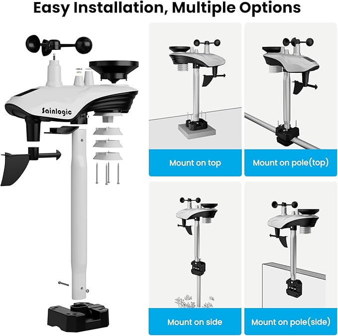 Sainlogic SA8 Home Weather Station with Rain Gauge and Wind Speed, Weather Stations Wireless Indoor Outdoor with Rain Gauge Outdoor, Forecast, Temperature, Humidity, Moon Phase, Alarm Clock(No WiFi)