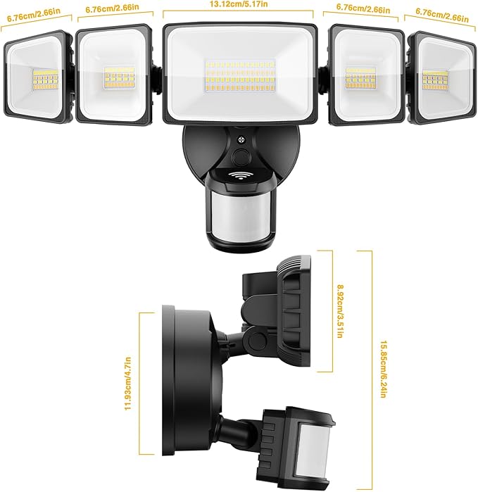 Onforu 5 Heads 65W Smart LED Security Lights Motion Sensor Outdoor, 340° Illumination WiFi Alexa Flood Light 5500LM APP Control, 2500K-6500K Exterior Motion Detector, IP65 Wall Light for Yard, Balck