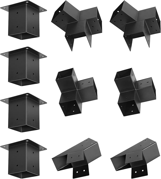VEVOR Pergola Kit, 4x4 Inch Pointed-Roof Pergola Brackets for 3.5x3.5 in Lumbers in Actual Size, 3-Way / 4-Way Gazebo Bracket with Post Bases & Ridge Brackets for Outdoor Pergolas Gazebo Shed, 14 Pcs