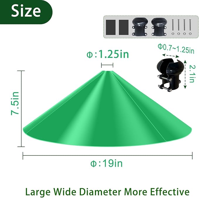 19 Inch Wide Black Squirrel Baffle - Ideal for Bird Feeder Poles, Outdoor Pole Mount Stoppers, and Shepherd’s Hooks Light Green