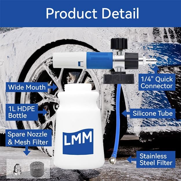 Foam Cannon LMM V2.0 for Pressure Washer with 1/4 Inch Quick Connector Snow Foam Lance for Car Washing with Adjustable Thick Foam